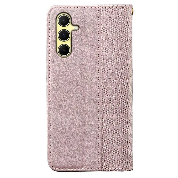 For Samsung Galaxy A55 5G Wallet Phone Case Strong Magnetic Checkered Pattern Imprint Leather Flip Cover