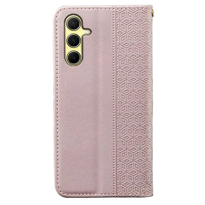 For Samsung Galaxy A55 5G Wallet Phone Case Strong Magnetic Checkered Pattern Imprint Leather Flip Cover