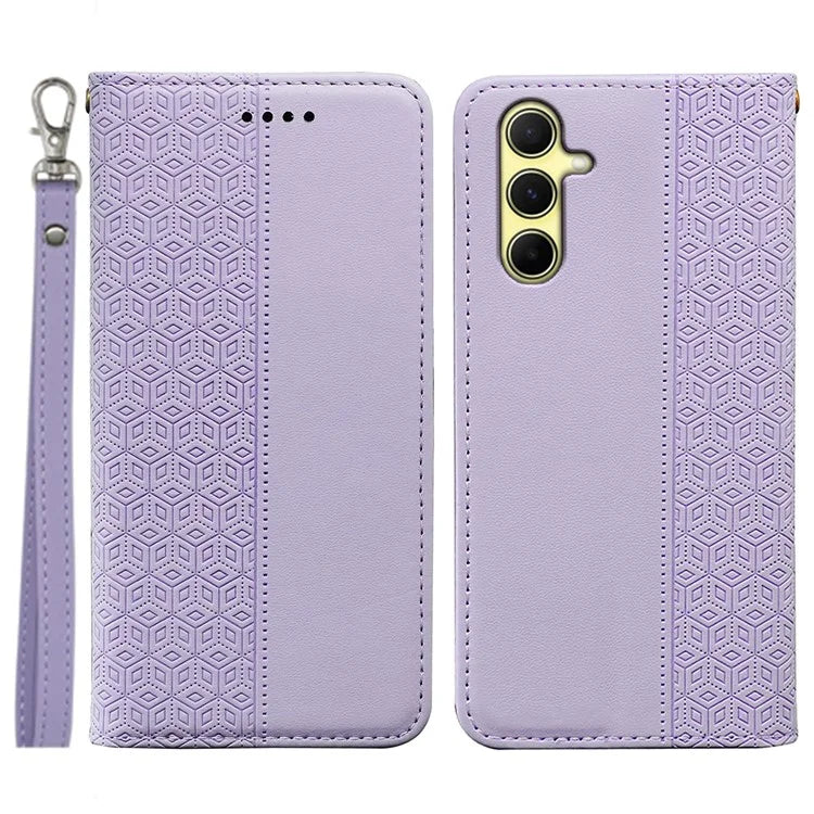 For Samsung Galaxy A55 5G Wallet Phone Case Strong Magnetic Checkered Pattern Imprint Leather Flip Cover