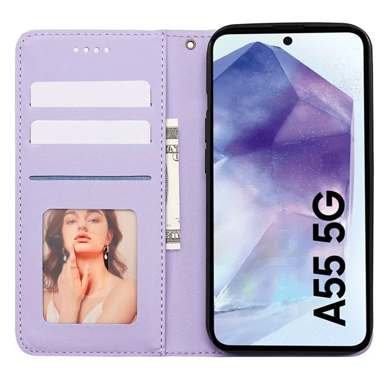 For Samsung Galaxy A55 5G Wallet Phone Case Strong Magnetic Checkered Pattern Imprint Leather Flip Cover