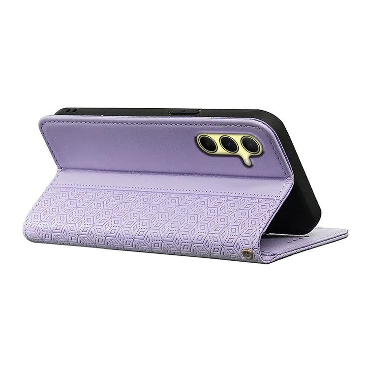 For Samsung Galaxy A55 5G Wallet Phone Case Strong Magnetic Checkered Pattern Imprint Leather Flip Cover