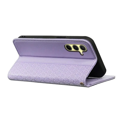 For Samsung Galaxy A55 5G Wallet Phone Case Strong Magnetic Checkered Pattern Imprint Leather Flip Cover
