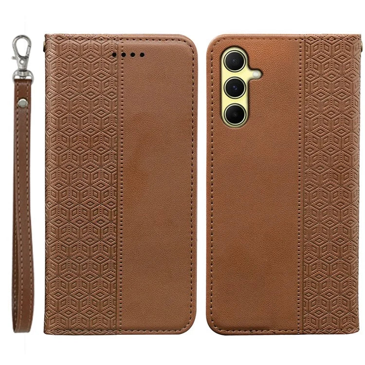 For Samsung Galaxy A55 5G Wallet Phone Case Strong Magnetic Checkered Pattern Imprint Leather Flip Cover