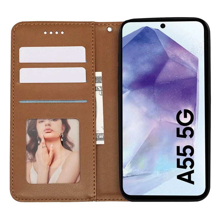 For Samsung Galaxy A55 5G Wallet Phone Case Strong Magnetic Checkered Pattern Imprint Leather Flip Cover