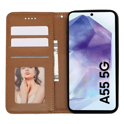 For Samsung Galaxy A55 5G Wallet Phone Case Strong Magnetic Checkered Pattern Imprint Leather Flip Cover