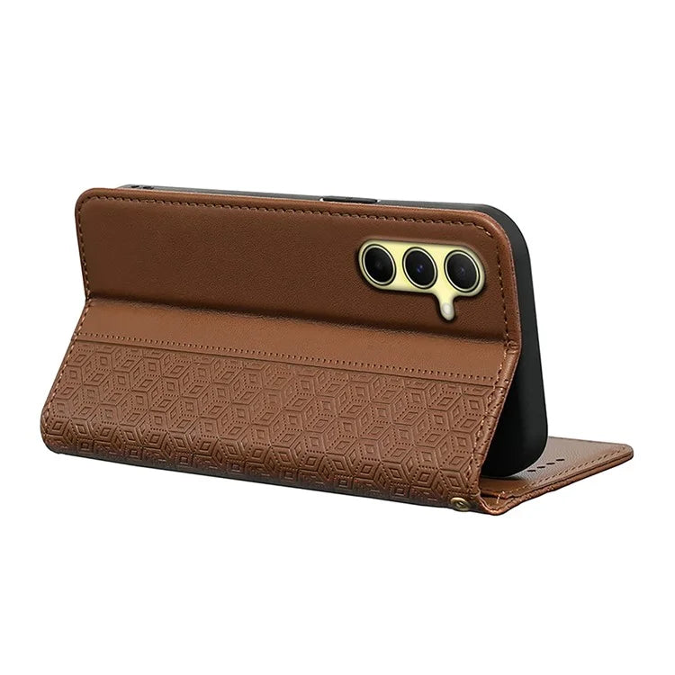 For Samsung Galaxy A55 5G Wallet Phone Case Strong Magnetic Checkered Pattern Imprint Leather Flip Cover
