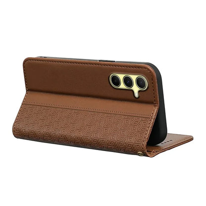 For Samsung Galaxy A55 5G Wallet Phone Case Strong Magnetic Checkered Pattern Imprint Leather Flip Cover