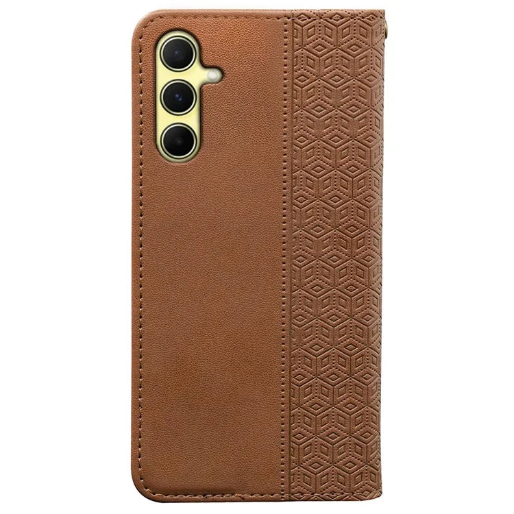 For Samsung Galaxy A55 5G Wallet Phone Case Strong Magnetic Checkered Pattern Imprint Leather Flip Cover