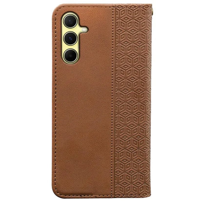 For Samsung Galaxy A55 5G Wallet Phone Case Strong Magnetic Checkered Pattern Imprint Leather Flip Cover