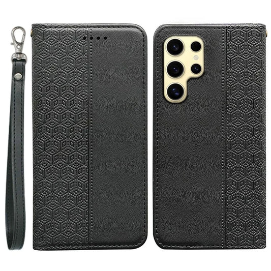 For Samsung Galaxy S24 Ultra Wallet Phone Case Strong Magnetic Checkered Pattern Imprint Leather Flip Cover