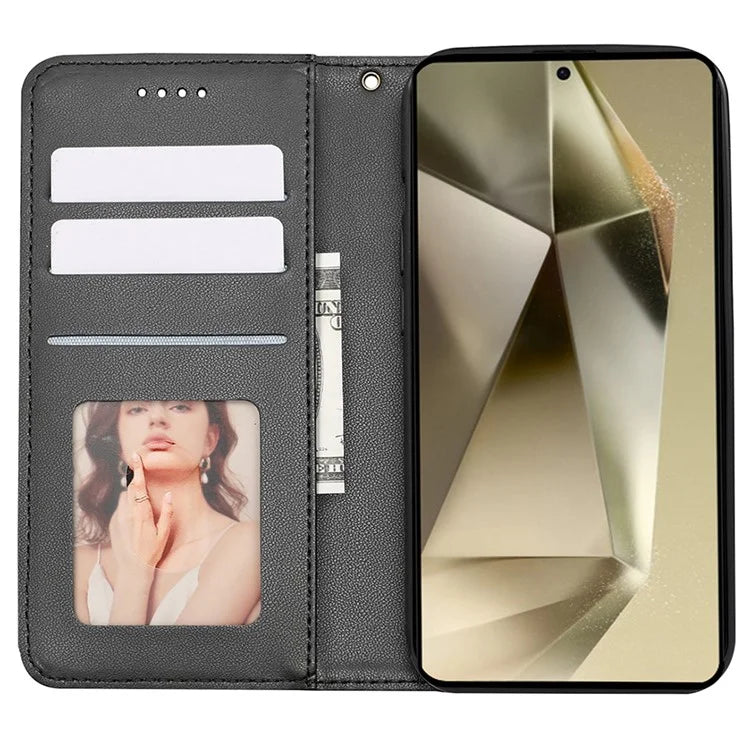 For Samsung Galaxy S24 Ultra Wallet Phone Case Strong Magnetic Checkered Pattern Imprint Leather Flip Cover