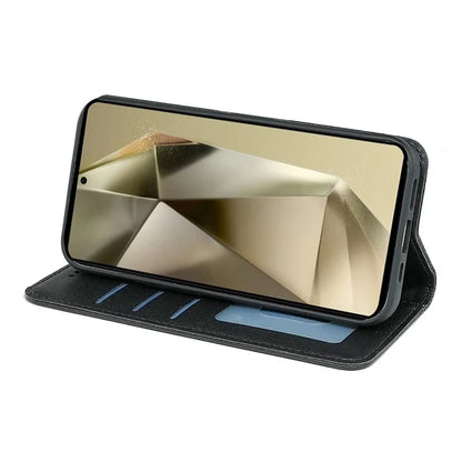 For Samsung Galaxy S24 Ultra Wallet Phone Case Strong Magnetic Checkered Pattern Imprint Leather Flip Cover