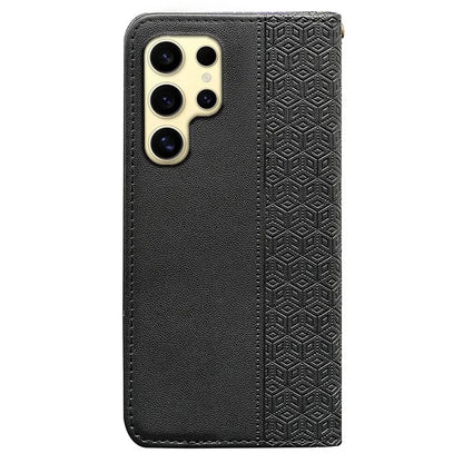 For Samsung Galaxy S24 Ultra Wallet Phone Case Strong Magnetic Checkered Pattern Imprint Leather Flip Cover