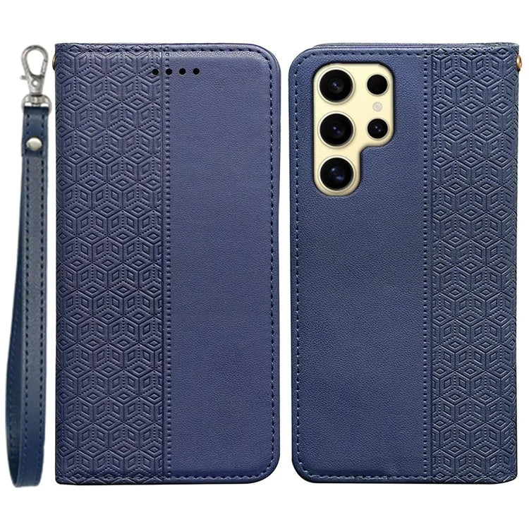 For Samsung Galaxy S24 Ultra Wallet Phone Case Strong Magnetic Checkered Pattern Imprint Leather Flip Cover