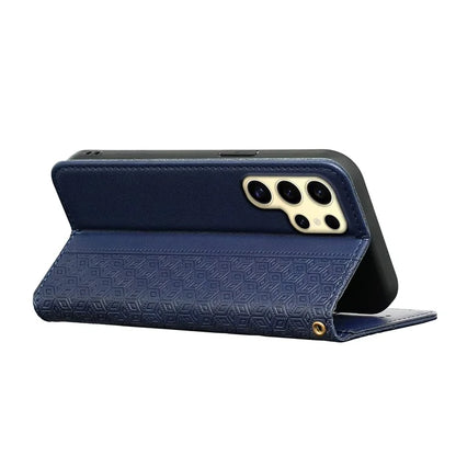 For Samsung Galaxy S24 Ultra Wallet Phone Case Strong Magnetic Checkered Pattern Imprint Leather Flip Cover