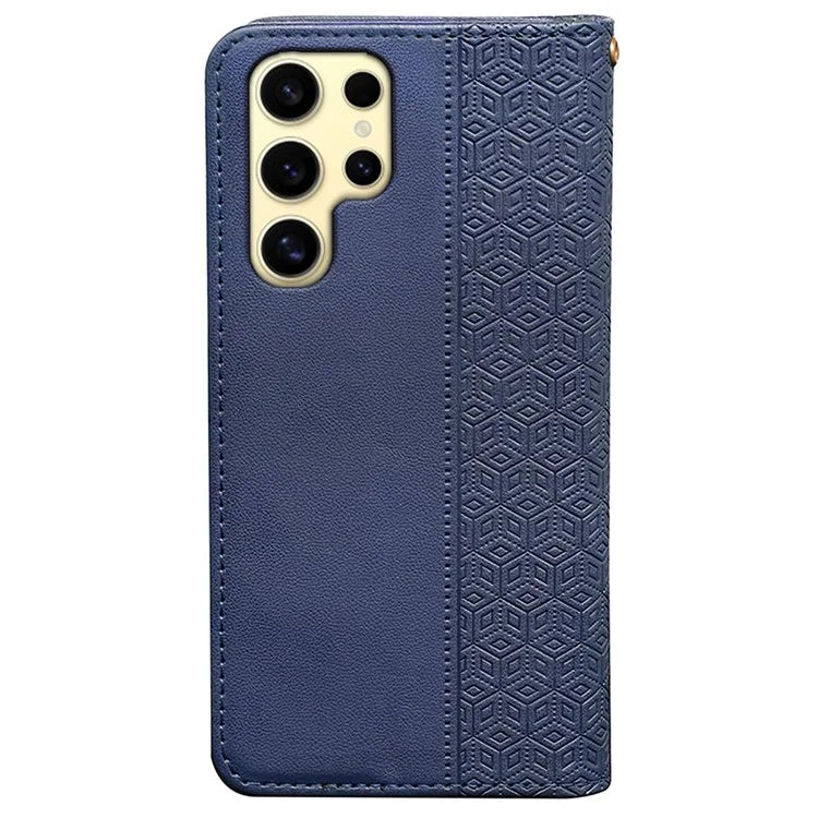For Samsung Galaxy S24 Ultra Wallet Phone Case Strong Magnetic Checkered Pattern Imprint Leather Flip Cover