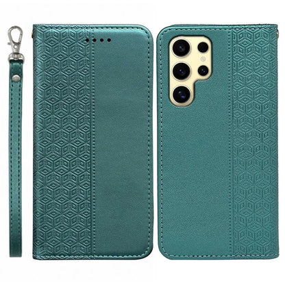 For Samsung Galaxy S24 Ultra Wallet Phone Case Strong Magnetic Checkered Pattern Imprint Leather Flip Cover