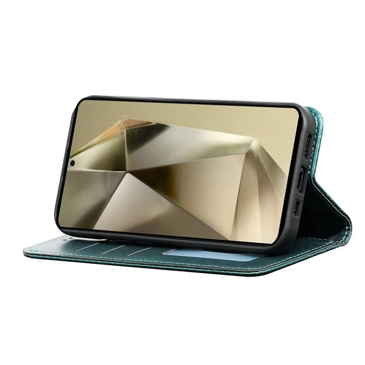 For Samsung Galaxy S24 Ultra Wallet Phone Case Strong Magnetic Checkered Pattern Imprint Leather Flip Cover