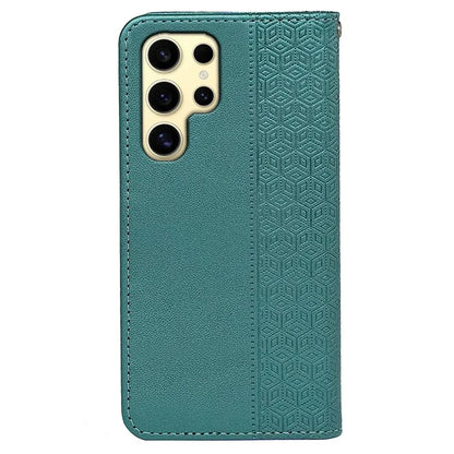 For Samsung Galaxy S24 Ultra Wallet Phone Case Strong Magnetic Checkered Pattern Imprint Leather Flip Cover