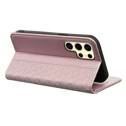 For Samsung Galaxy S24 Ultra Wallet Phone Case Strong Magnetic Checkered Pattern Imprint Leather Flip Cover