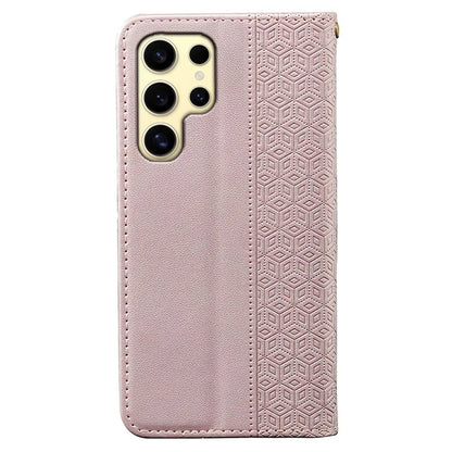 For Samsung Galaxy S24 Ultra Wallet Phone Case Strong Magnetic Checkered Pattern Imprint Leather Flip Cover