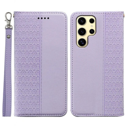 For Samsung Galaxy S24 Ultra Wallet Phone Case Strong Magnetic Checkered Pattern Imprint Leather Flip Cover