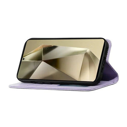 For Samsung Galaxy S24 Ultra Wallet Phone Case Strong Magnetic Checkered Pattern Imprint Leather Flip Cover