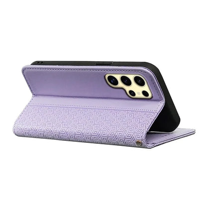 For Samsung Galaxy S24 Ultra Wallet Phone Case Strong Magnetic Checkered Pattern Imprint Leather Flip Cover