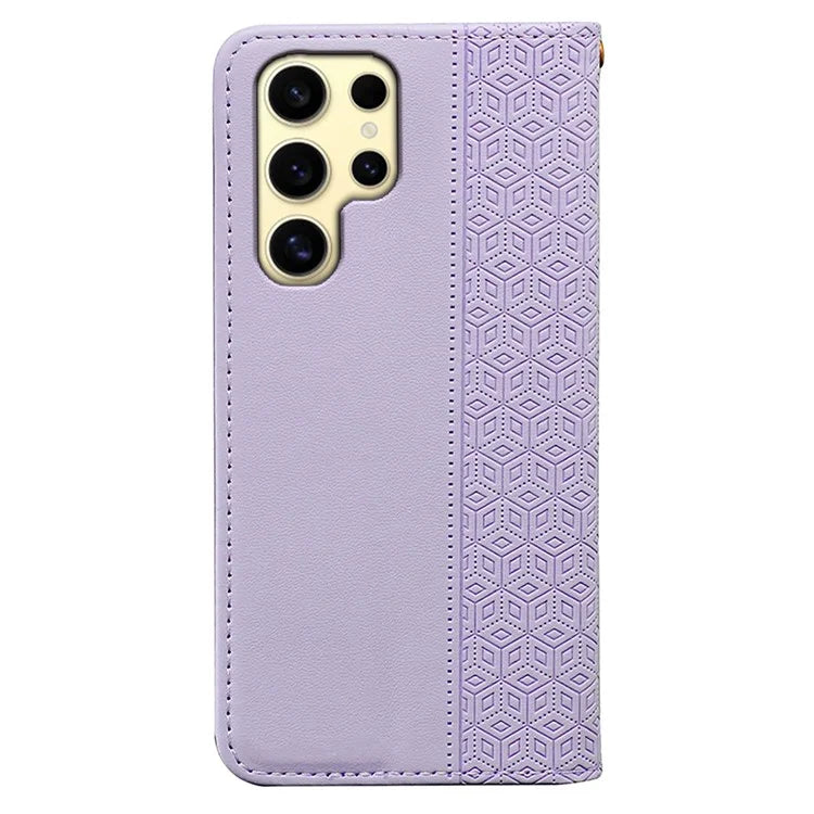 For Samsung Galaxy S24 Ultra Wallet Phone Case Strong Magnetic Checkered Pattern Imprint Leather Flip Cover