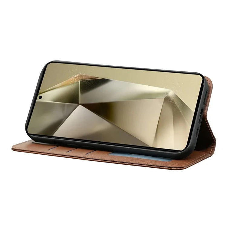 For Samsung Galaxy S24 Ultra Wallet Phone Case Strong Magnetic Checkered Pattern Imprint Leather Flip Cover