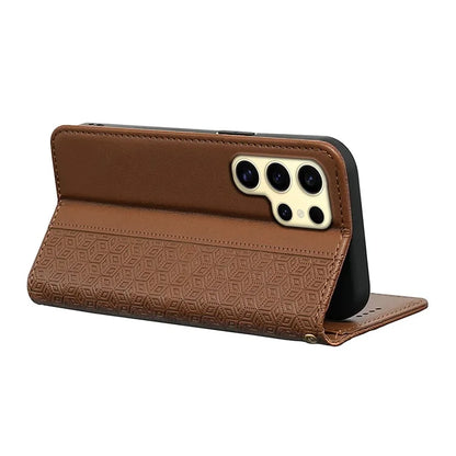 For Samsung Galaxy S24 Ultra Wallet Phone Case Strong Magnetic Checkered Pattern Imprint Leather Flip Cover