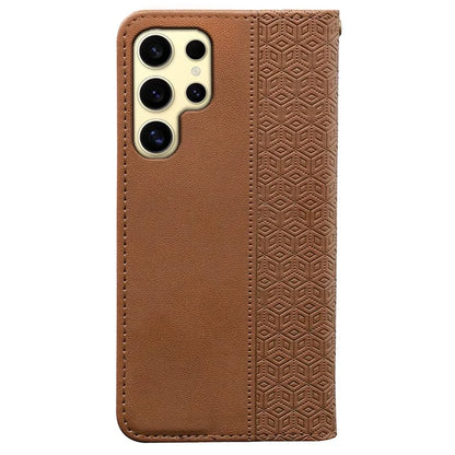 For Samsung Galaxy S24 Ultra Wallet Phone Case Strong Magnetic Checkered Pattern Imprint Leather Flip Cover