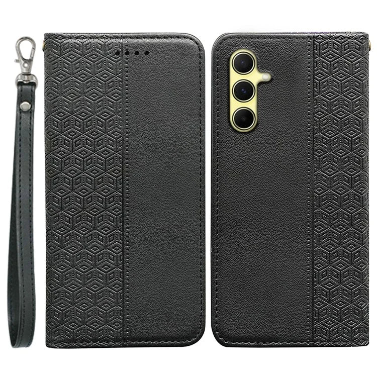 For Samsung Galaxy A15 4G / 5G Wallet Phone Case Strong Magnetic Checkered Pattern Imprint Leather Flip Cover