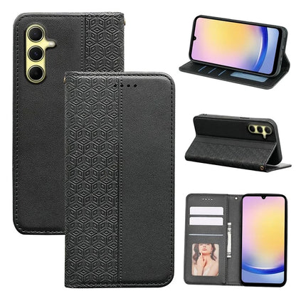 For Samsung Galaxy A15 4G / 5G Wallet Phone Case Strong Magnetic Checkered Pattern Imprint Leather Flip Cover