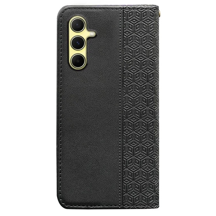 For Samsung Galaxy A15 4G / 5G Wallet Phone Case Strong Magnetic Checkered Pattern Imprint Leather Flip Cover