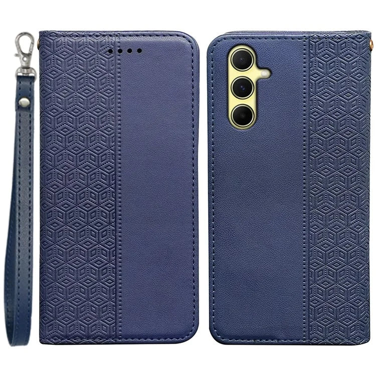For Samsung Galaxy A15 4G / 5G Wallet Phone Case Strong Magnetic Checkered Pattern Imprint Leather Flip Cover