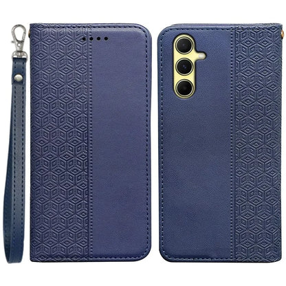 For Samsung Galaxy A15 4G / 5G Wallet Phone Case Strong Magnetic Checkered Pattern Imprint Leather Flip Cover