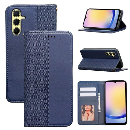 For Samsung Galaxy A15 4G / 5G Wallet Phone Case Strong Magnetic Checkered Pattern Imprint Leather Flip Cover
