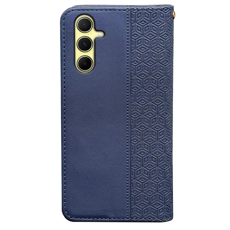 For Samsung Galaxy A15 4G / 5G Wallet Phone Case Strong Magnetic Checkered Pattern Imprint Leather Flip Cover