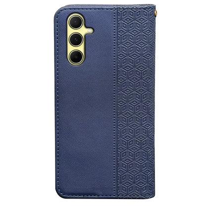 For Samsung Galaxy A15 4G / 5G Wallet Phone Case Strong Magnetic Checkered Pattern Imprint Leather Flip Cover