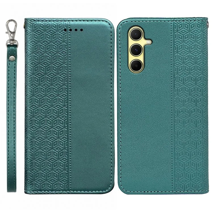 For Samsung Galaxy A15 4G / 5G Wallet Phone Case Strong Magnetic Checkered Pattern Imprint Leather Flip Cover