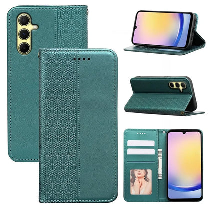 For Samsung Galaxy A15 4G / 5G Wallet Phone Case Strong Magnetic Checkered Pattern Imprint Leather Flip Cover