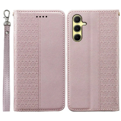 For Samsung Galaxy A15 4G / 5G Wallet Phone Case Strong Magnetic Checkered Pattern Imprint Leather Flip Cover
