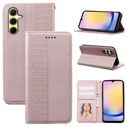 For Samsung Galaxy A15 4G / 5G Wallet Phone Case Strong Magnetic Checkered Pattern Imprint Leather Flip Cover