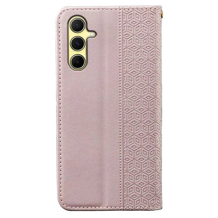 For Samsung Galaxy A15 4G / 5G Wallet Phone Case Strong Magnetic Checkered Pattern Imprint Leather Flip Cover
