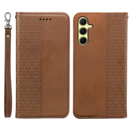 For Samsung Galaxy A15 4G / 5G Wallet Phone Case Strong Magnetic Checkered Pattern Imprint Leather Flip Cover