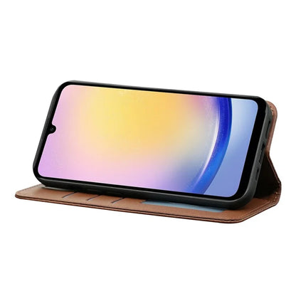 For Samsung Galaxy A15 4G / 5G Wallet Phone Case Strong Magnetic Checkered Pattern Imprint Leather Flip Cover
