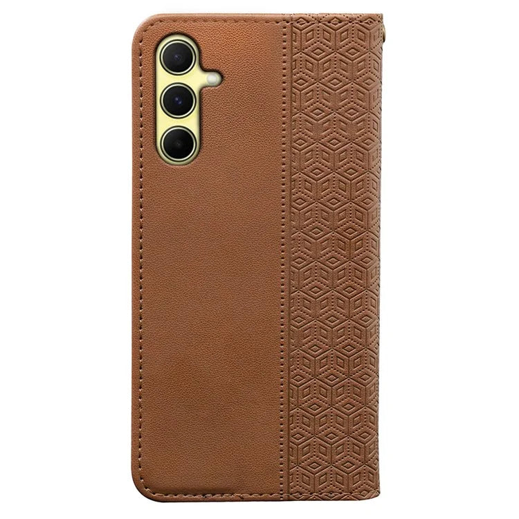For Samsung Galaxy A15 4G / 5G Wallet Phone Case Strong Magnetic Checkered Pattern Imprint Leather Flip Cover