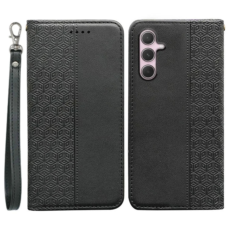 For Samsung Galaxy A35 5G Wallet Phone Case Strong Magnetic Checkered Pattern Imprint Leather Flip Cover