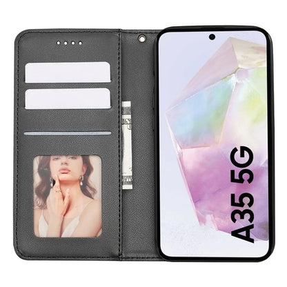 For Samsung Galaxy A35 5G Wallet Phone Case Strong Magnetic Checkered Pattern Imprint Leather Flip Cover